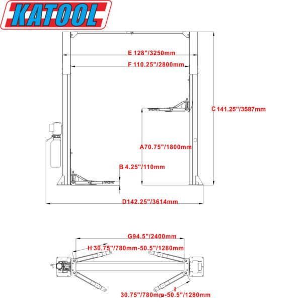 2 Post Car Lift 11 000 lbs | Clear-Floor Vehicle Lift By Katool - Image 8