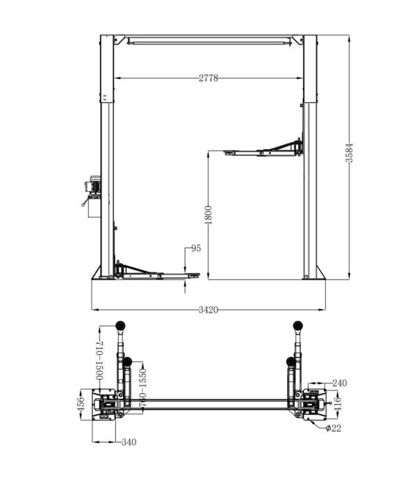 2 Post Car Lift 11 000 lbs  | Single Point Lock Release By Katool - Image 6